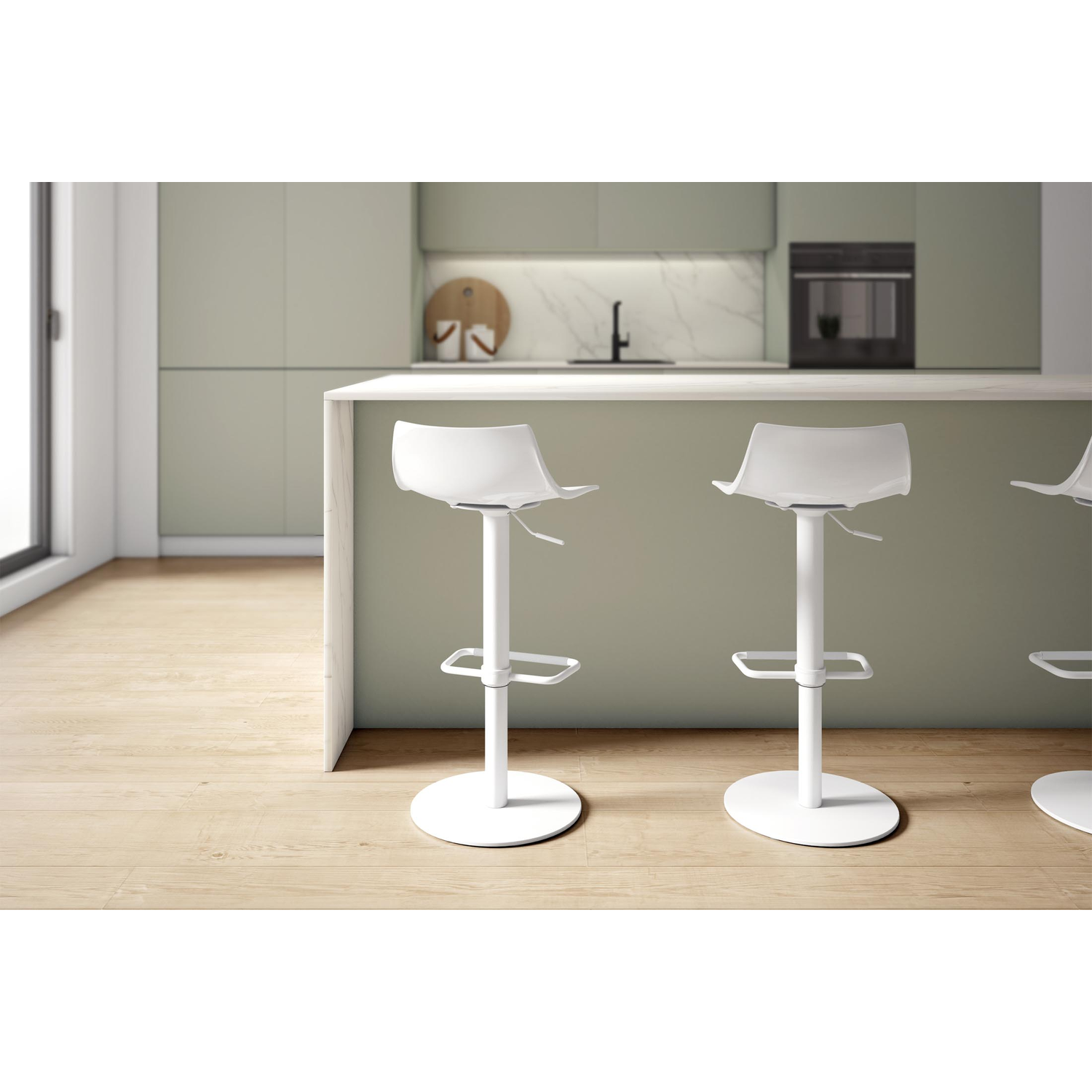 Tabouret chef blanc rond|polycarb blanc 