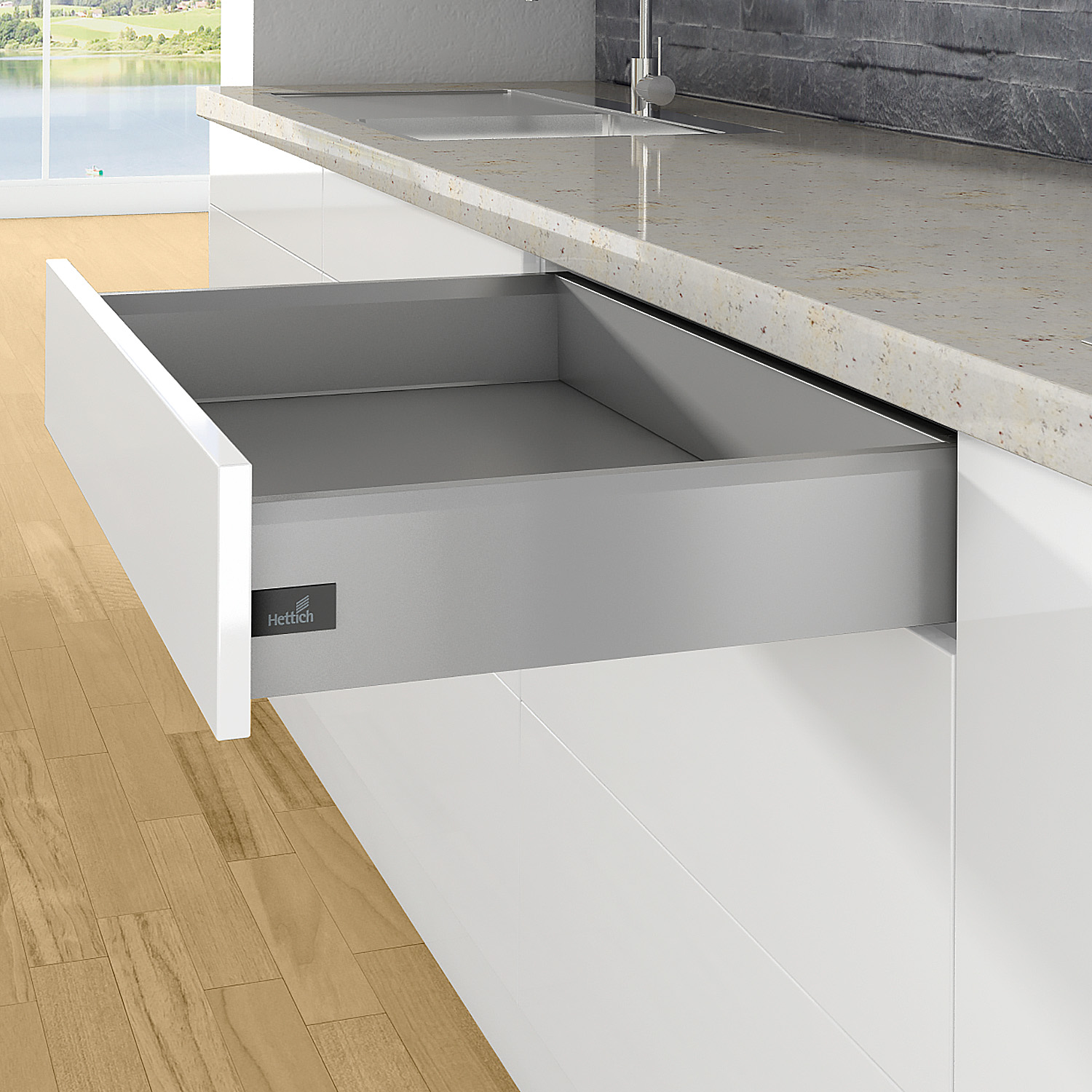 ArciTech Schuif- / frontlade, setverpakking, ladezijwand hoogte 126 x NL 550 mm, zilver, links en rechts
