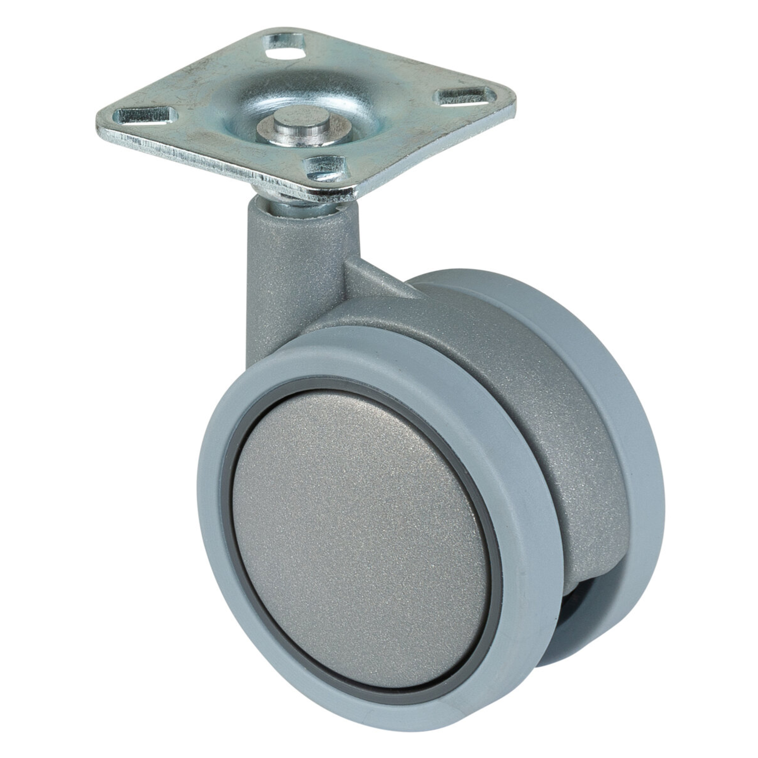 Dubbel wiel kunststof d.60mm zilvergrijs 30kg met plaat