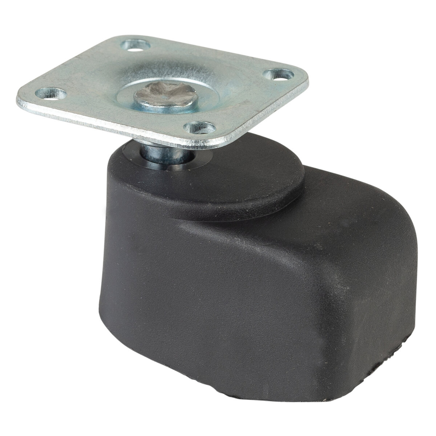 Roulette bas d25 h47 75kg doux noir+plaque. 