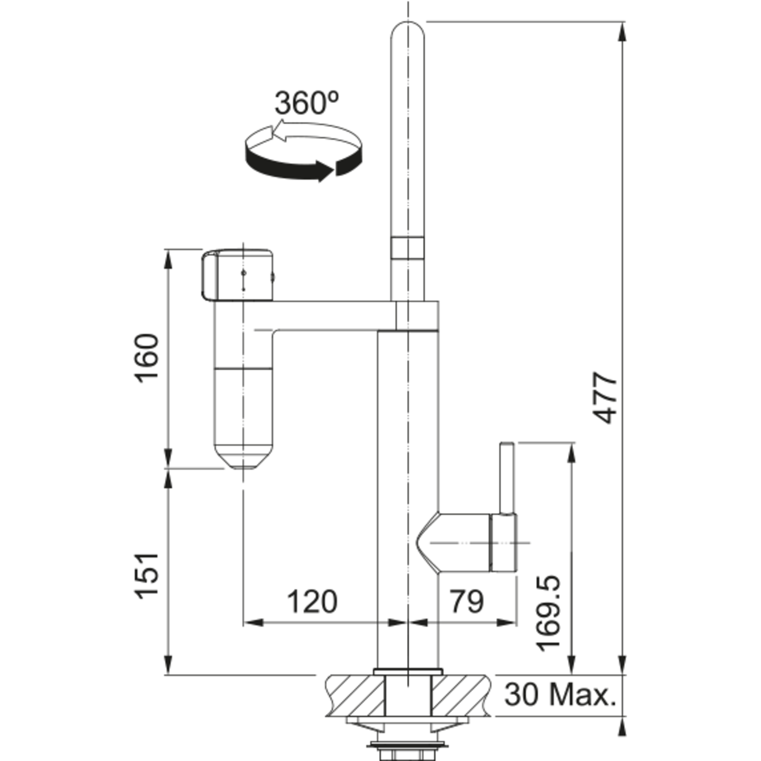 Vital - Système de filtration à bec orientable / Levier sur le côté / Chrome & Gun metal