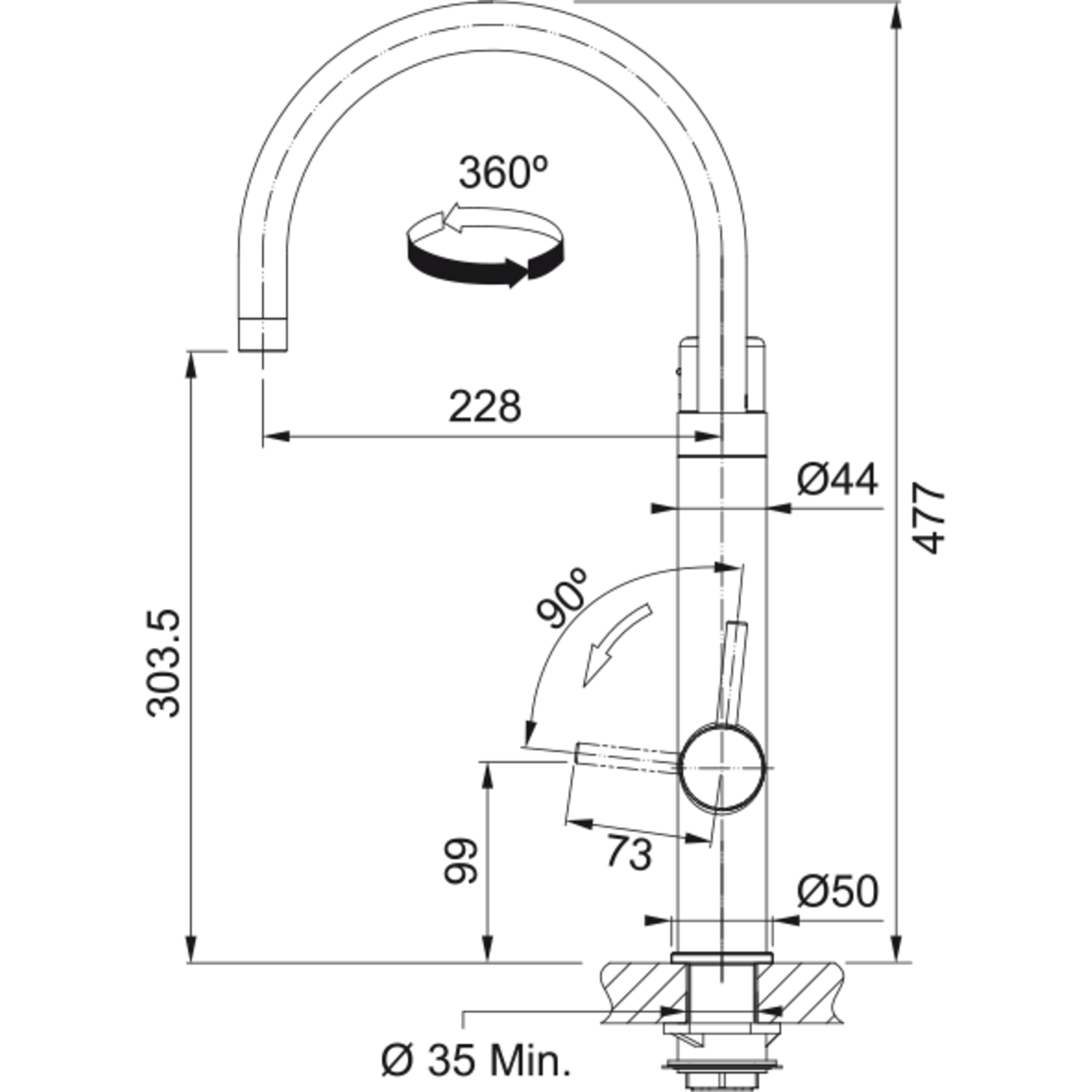 Vital - Système de filtration à bec orientable / Levier sur le côté / Chrome & Gun metal