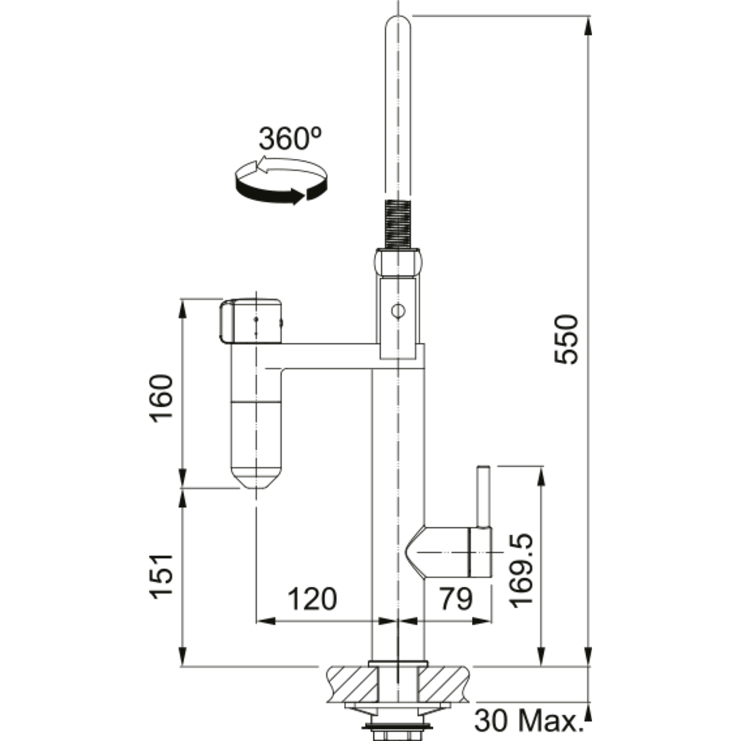 Vital - Système de filtration à bec mobile / 2 jets / Levier sur le côté / Inox Look & Noir mat