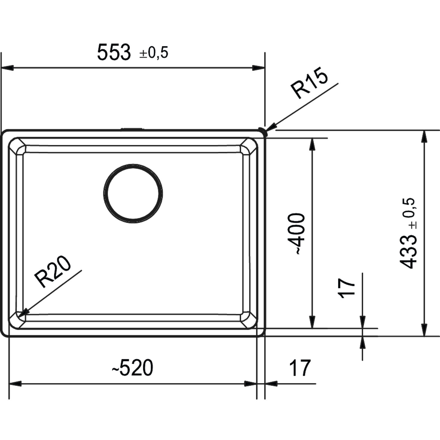 Maris - Vlakbouwspoeltafel / 553 x 433 mm / 1 bak / Zwart Mat