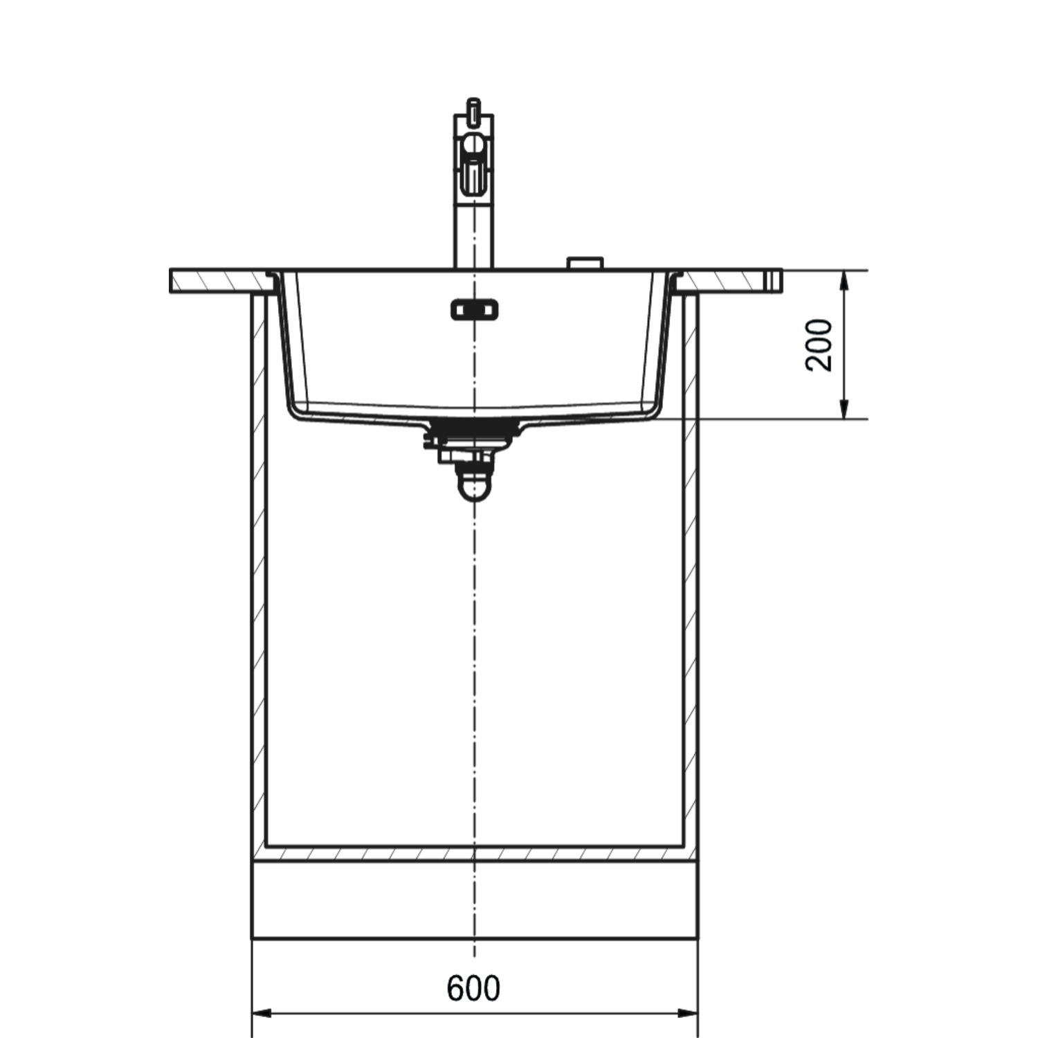 Maris - Vlakbouwspoeltafel / 553 x 433 mm / 1 bak / Zwart Mat