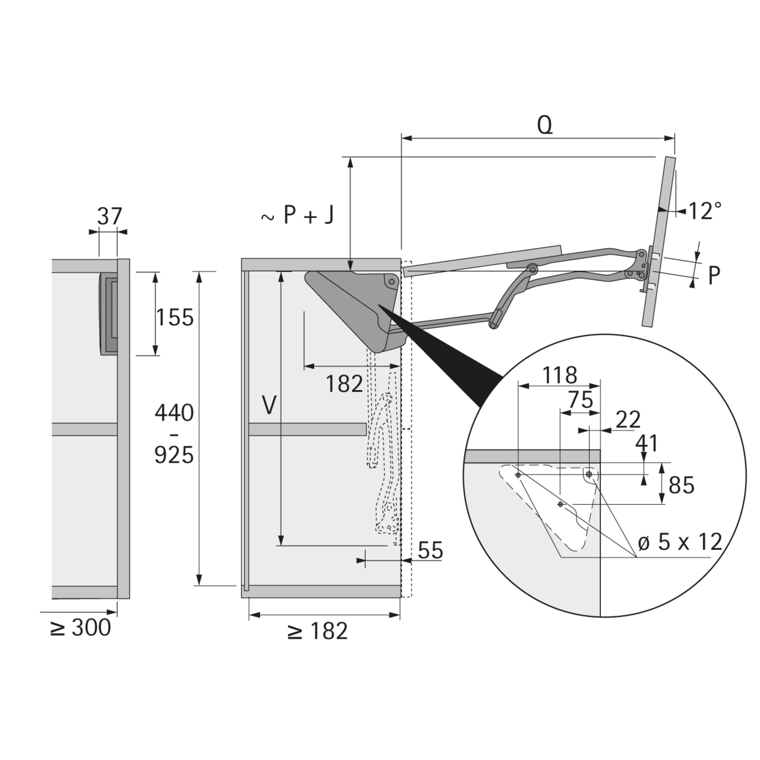Ferrure relevante pliante Lift Advanced HF, 551 - 610