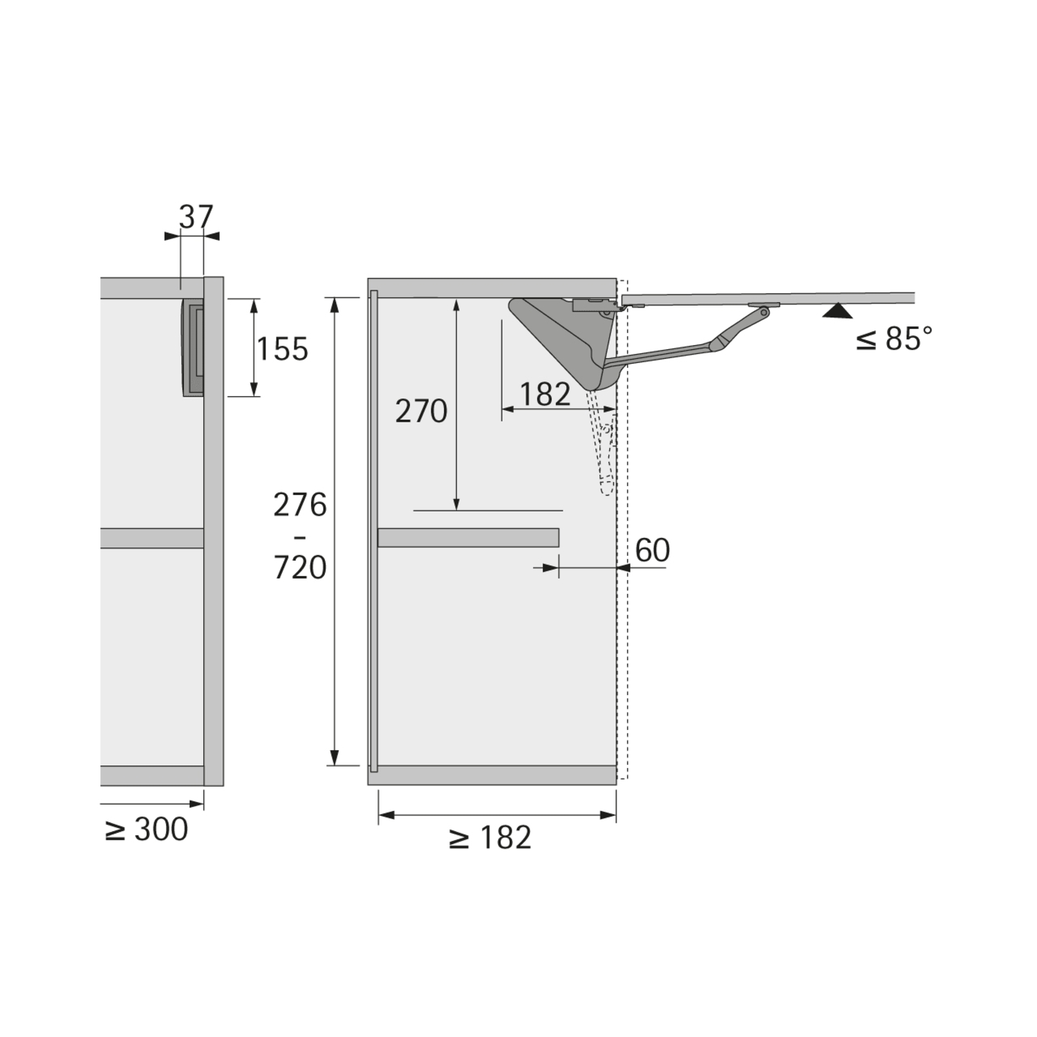 Hoogklapbeslag Lift Advanced HK, 276 - 720