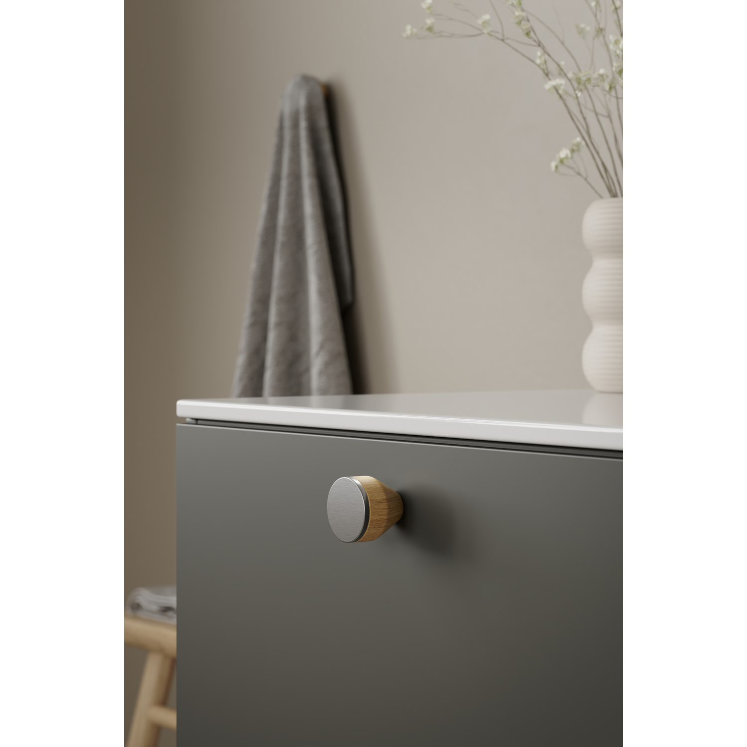 Bouton MELURA ø30 h28 chêne + inox poli 
