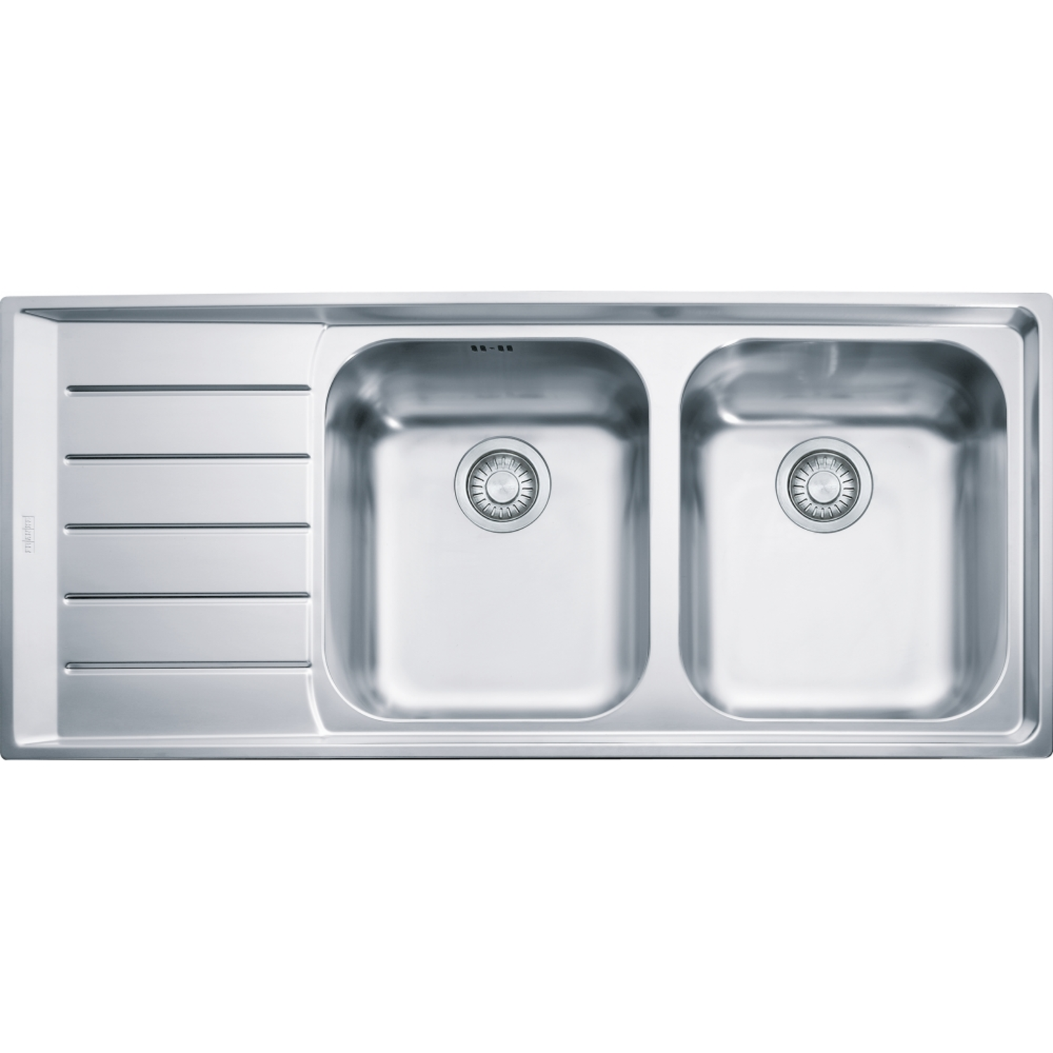 Neptune - Evier à encastrer / 1160 x 510 mm / 2 bassins / Lisse / Egouttoir à gauche