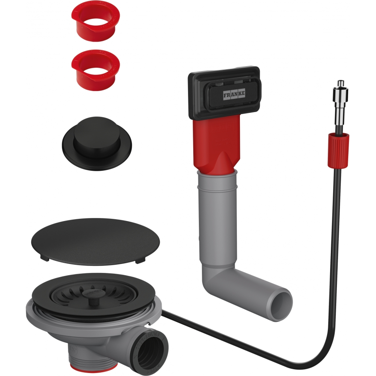 Colorline - Vidage automatique pour 1 cuve / Trop plein rectangulaire & Bouton poussoir & 2 Entretoises & Cache-bonde rond inclus / Noir mat