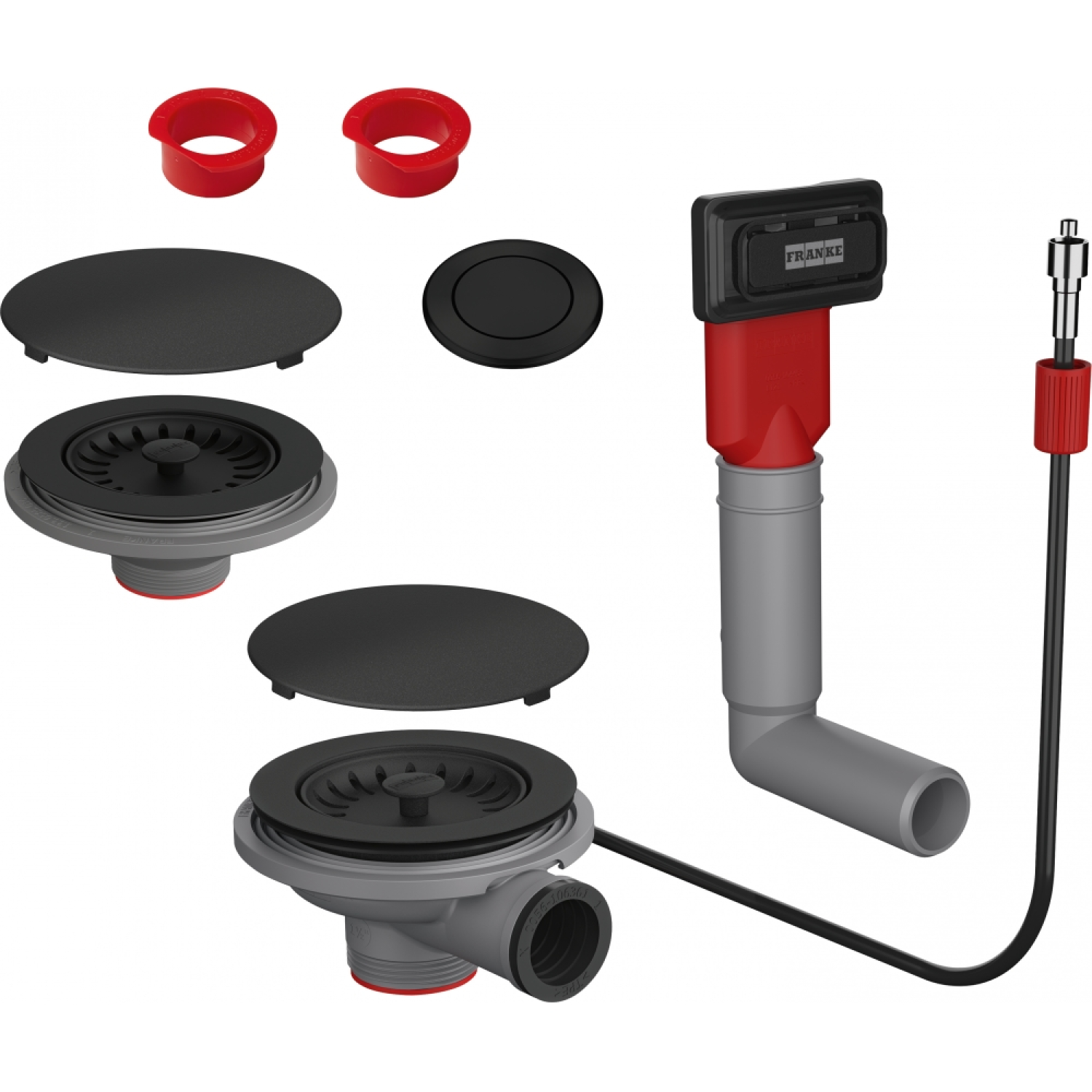 Colorline - Vidage automatique pour 1 cuve 1/2 ou 2 cuves / Trop plein rectangulaire & Bouton poussoir & 2 Entretoises & 2 Caches-bondes ronds inclus / Noir mat