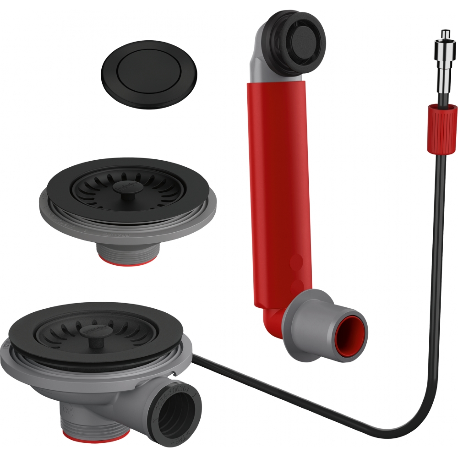 Colorline - Automatische ventielset voor 1 + 1/2 bak of 2 bakken / ronde overloop & drukknop inclusief / Zwart mat