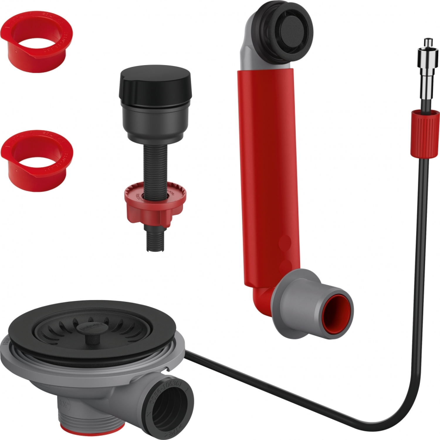 Colorline - Automatische ventielset voor 1 spoelbak / Ronde overloop & draaiknop & 2 spacers inclusief / Zwart mat