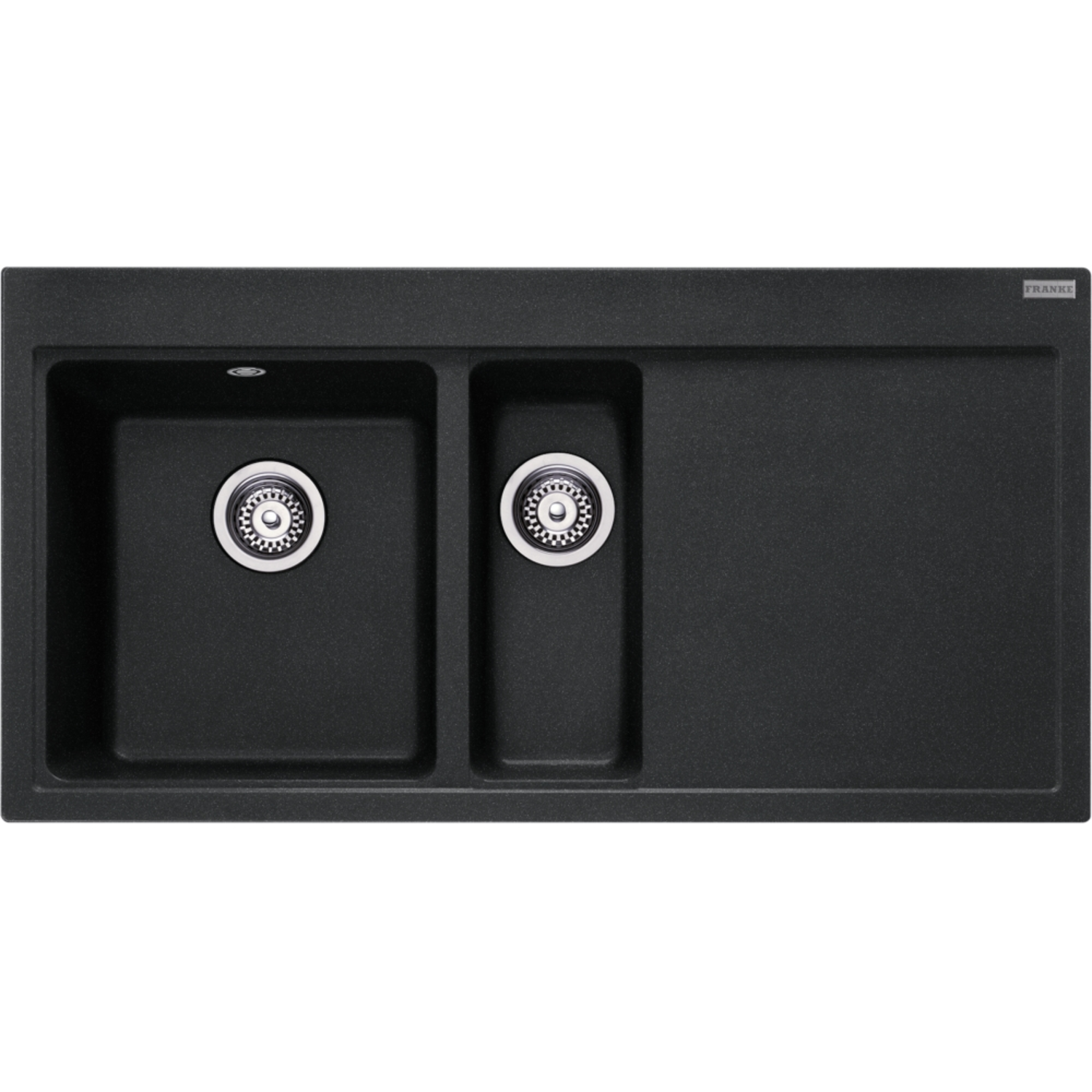 Mythos - Inbouwspoeltafel / 1000 x 515 mm / 1+1/2 bak / Onyx / Druipblad rechts