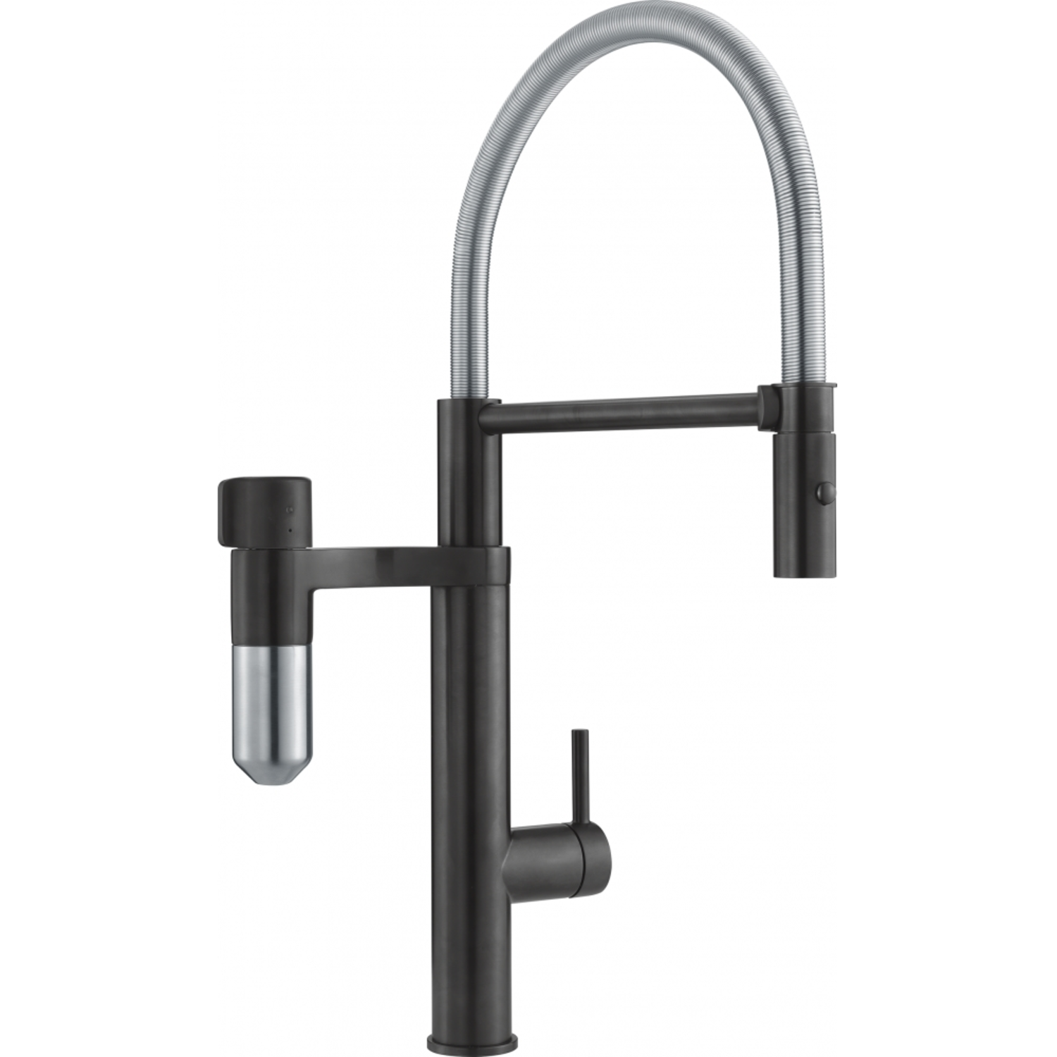 Vital - Système de filtration à bec mobile / 2 jets / Levier sur le côté / Inox Look & Noir mat