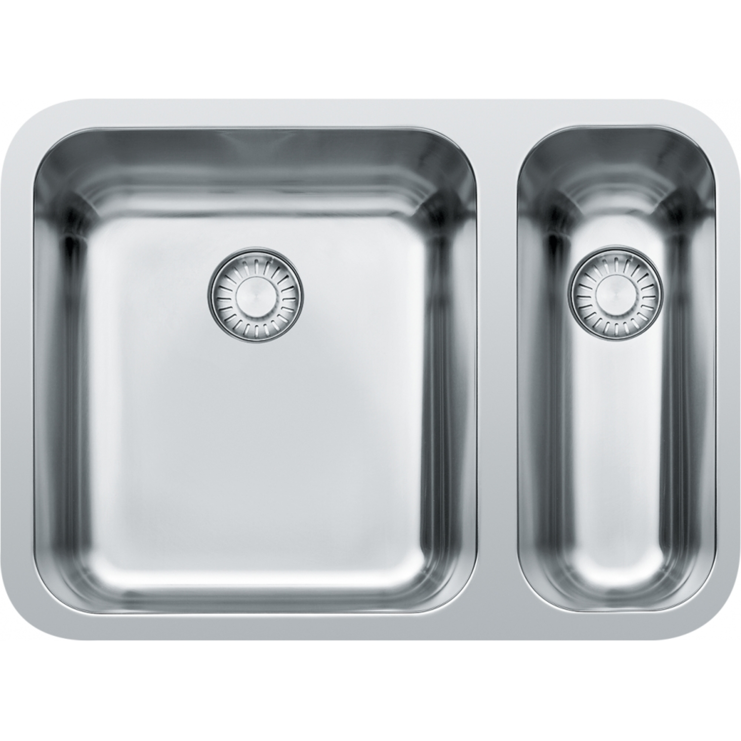 Largo - Evier à sous-encastrer / 575 x 420 mm / 1 + 1/2 bassin / Lisse / Grand bassin à gauche