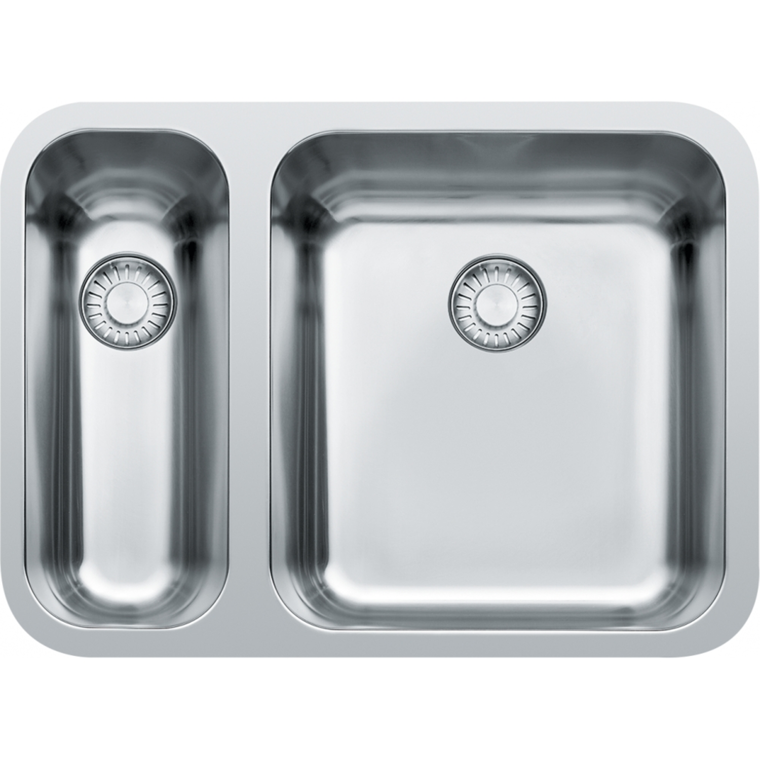 Largo - Evier à sous-encastrer / 575 x 420 mm / 1 + 1/2 bassin / Lisse / Grand bassin à droite
