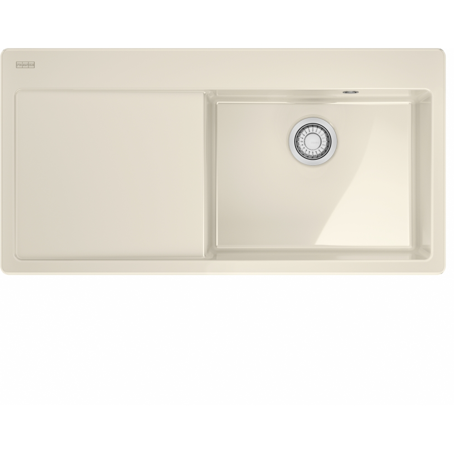 MYTHOS X - Inbouwspoeltafel / 1 bak XL / 1000 x 510 mm / Verlek links / Automatische lediging / Drukknop / Magnolia