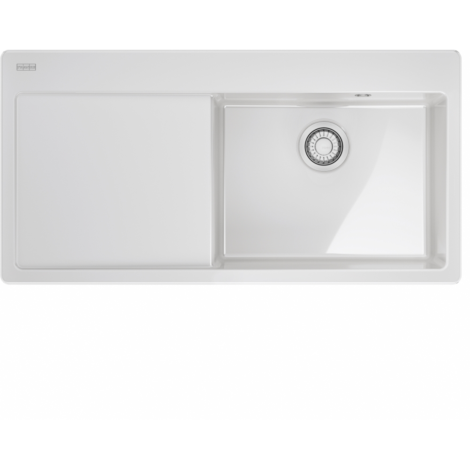 MYTHOS X - Evier à encastrer / 1 bassin XL / 1000 x 510 mm / Egouttoir à gauche / Vidage automatique / Bouton poussoir / Blanc