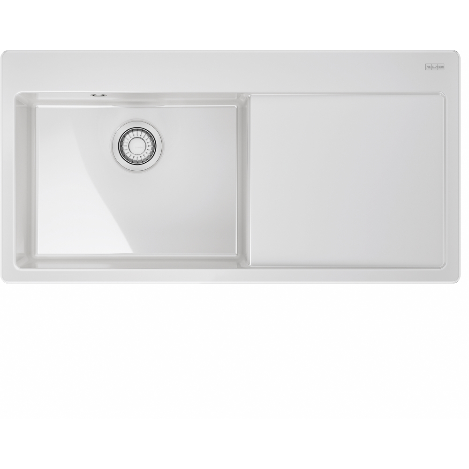 MYTHOS X - Evier à encastrer / 1 bassin XL / 1000 x 510 mm / Egouttoir à droite / Vidage automatique / Bouton poussoir / Blanc