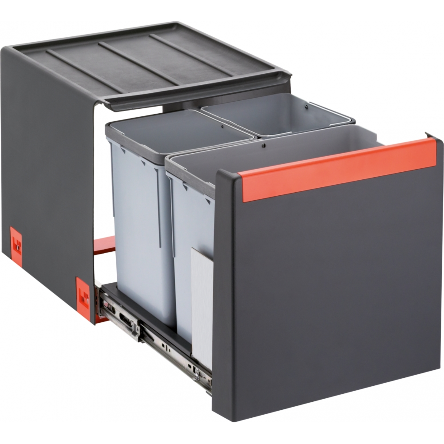 Cube - Séparateur de déchets / Ouverture latérale / 400 mm / 1 x 14 l + 2 x 7 l  / Raccord porte-récipient