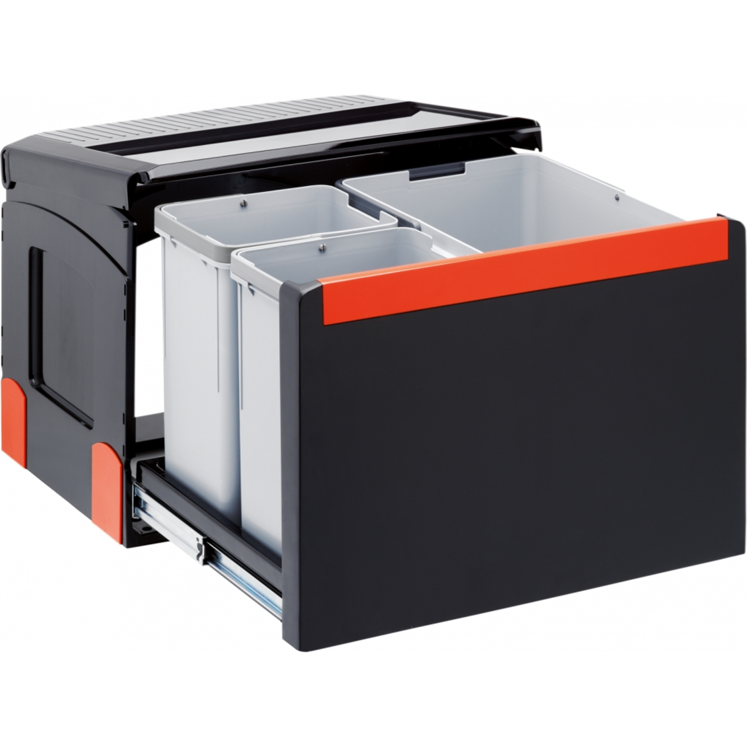 Cube - Afvalsorteersysteem / Zijdelingse deuropening / 500  mm/ 1 x 14 l + 2 x 8 l / Deurmeenemer