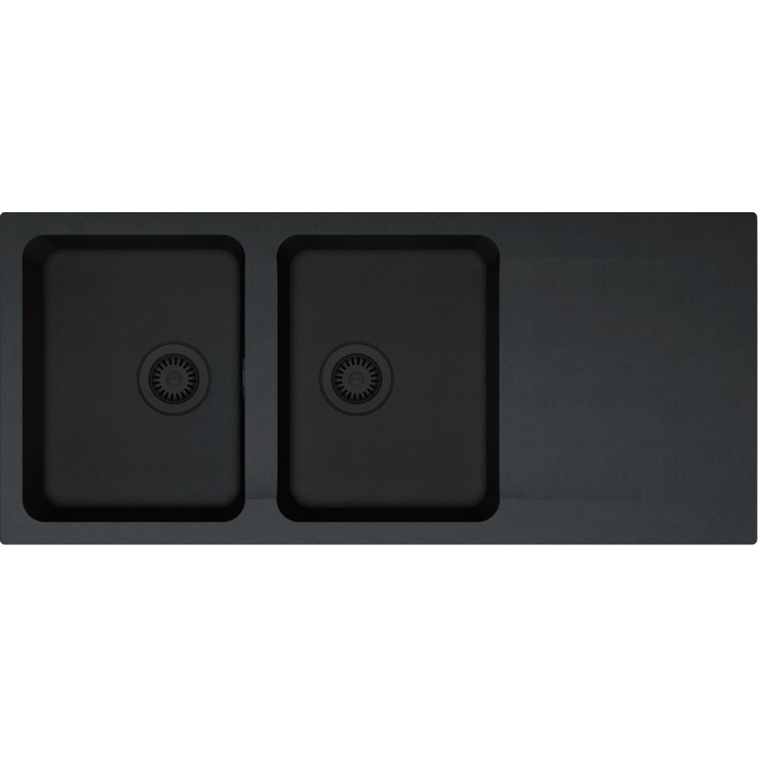 ORION - Evier à encastrer / 2 bassins / 1160 x 510 mm / Vidage manuel / Carbone / Vidage Noir mat