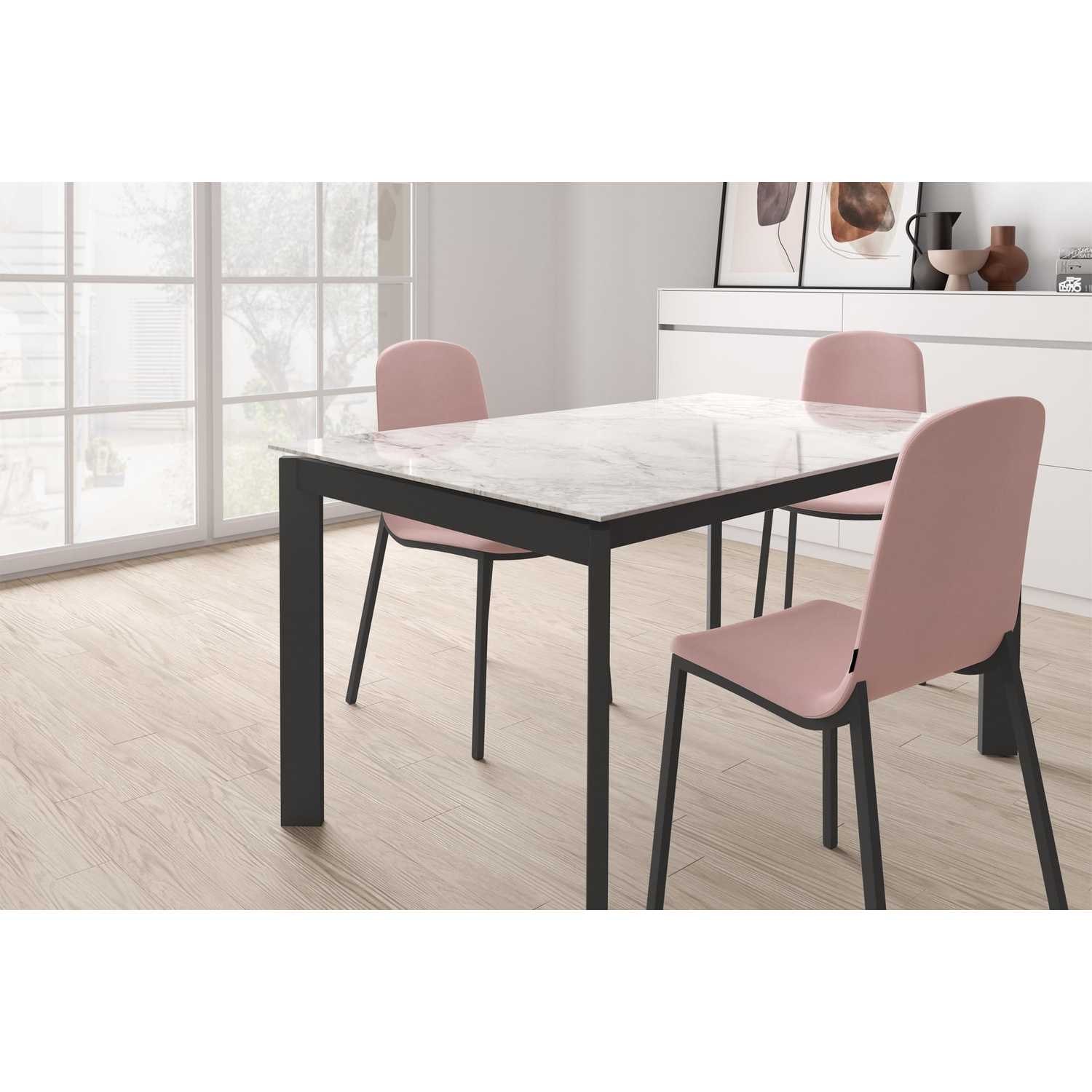 Table ext. poker 110x70 blanc-verre blanc mat 