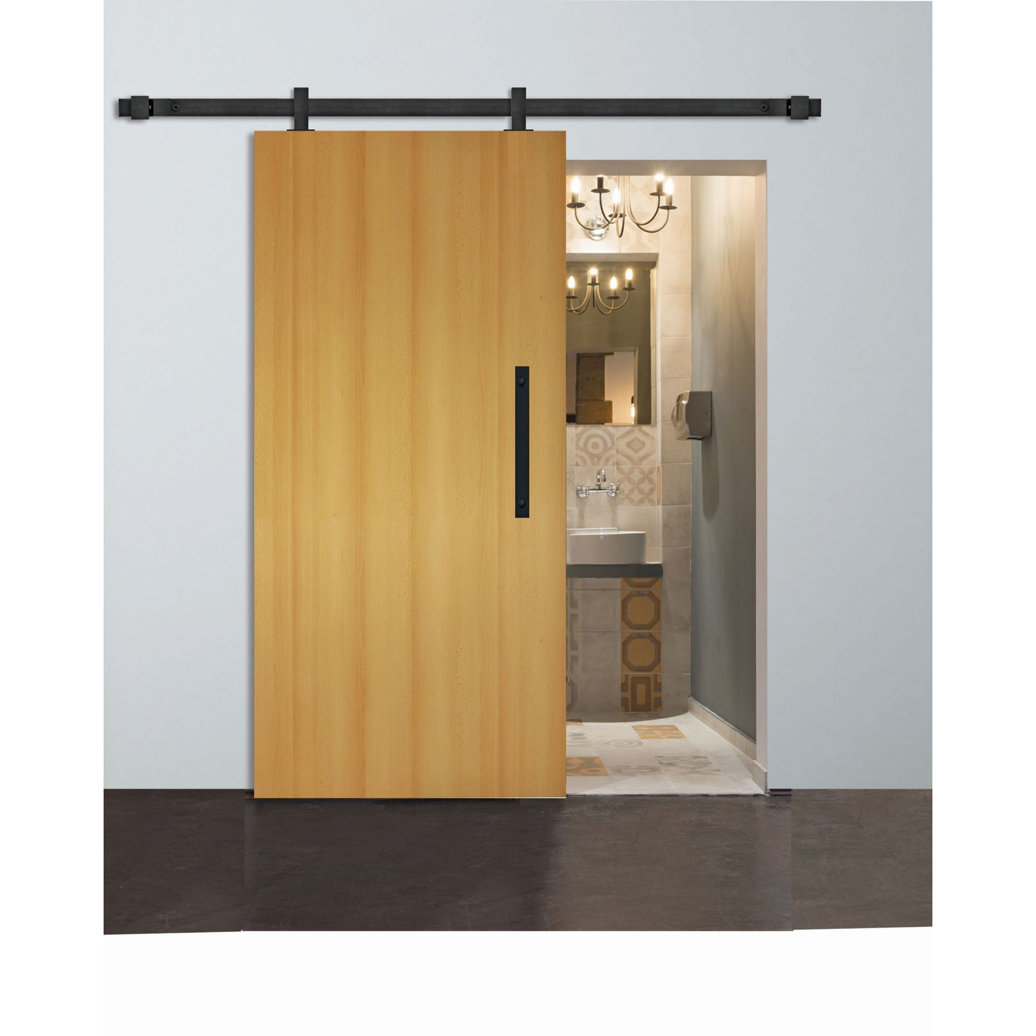 Runway schuifdeurset staal zwart 80kg l.2100mm voor deurbladbreedte 910-1000mm