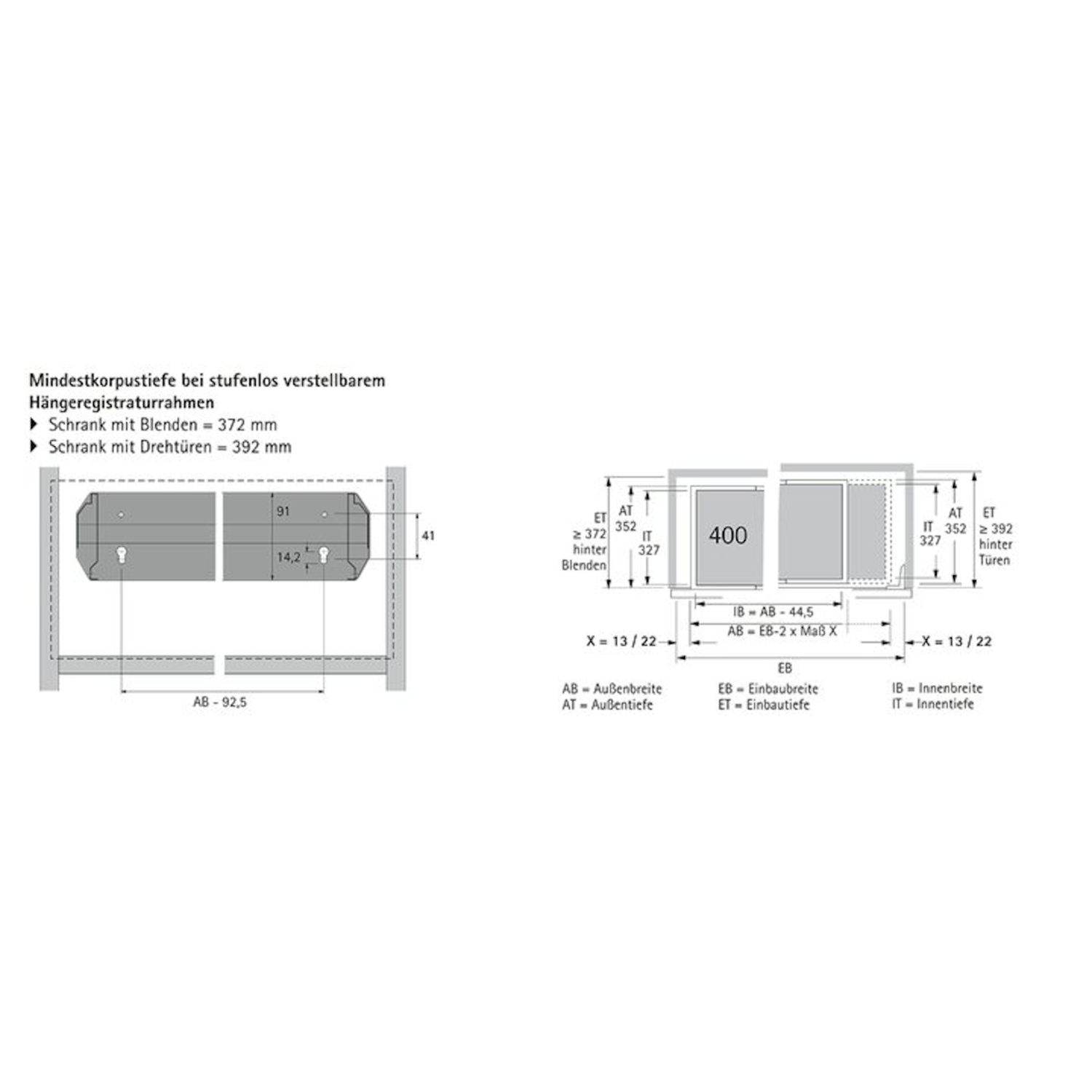 Traploos in de breedte verstelbaar hangmapregisterframe Systema Top 2000, 
 866 - 1038, Aluminiumkleurig
