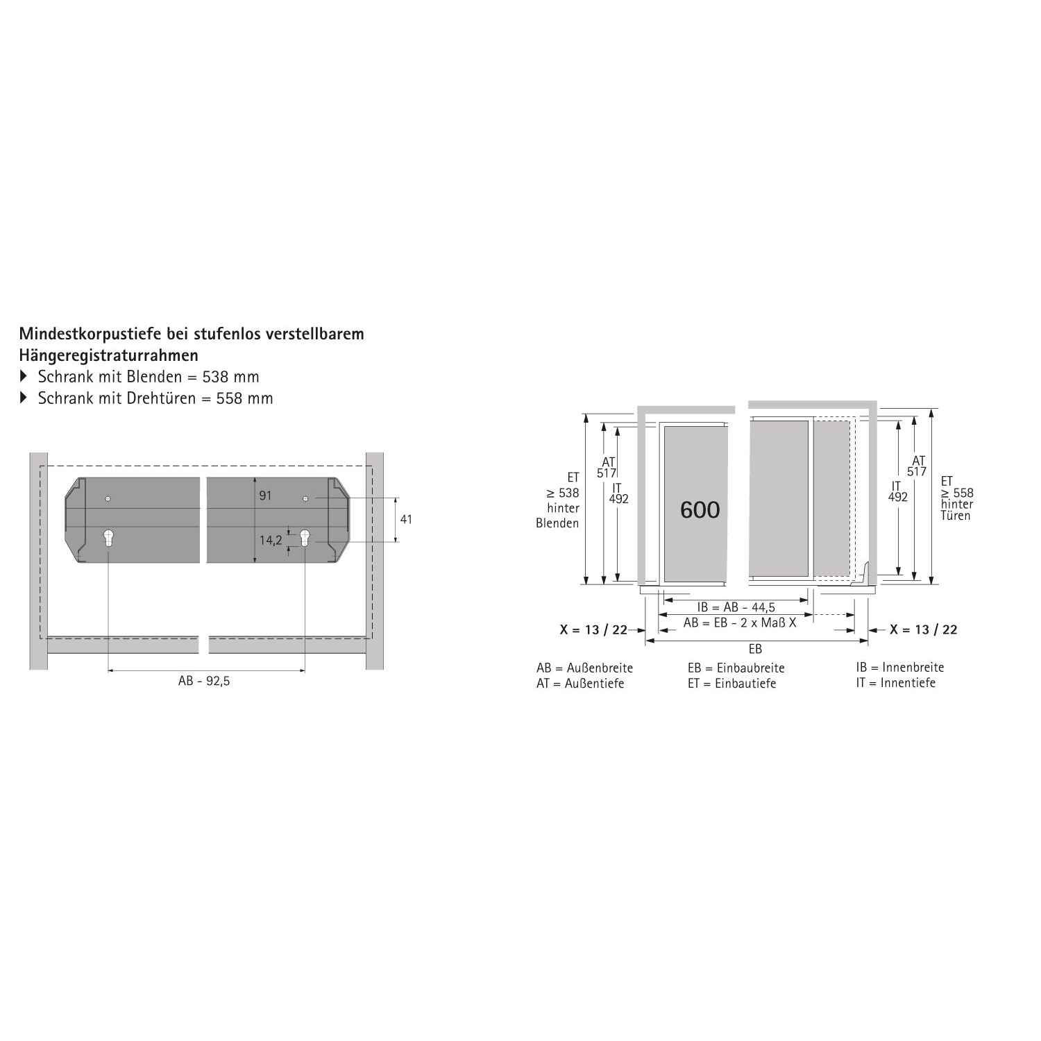 Traploos in de breedte verstelbaar hangmapregisterframe Systema Top 2000, 
 368 - 540, zwart