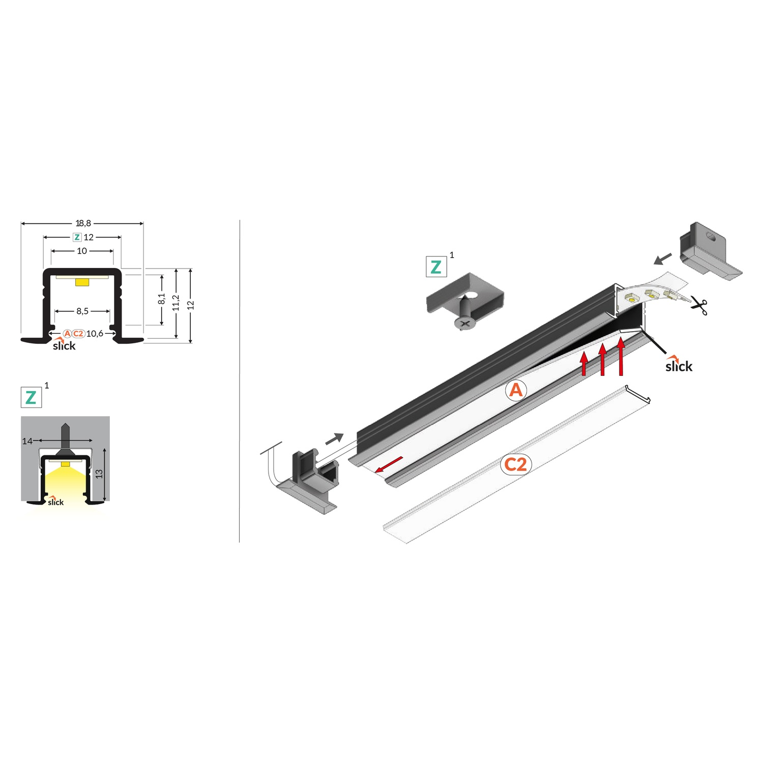 Led profiel Smart-In10 ac2 Z 2000 zwart geanodis.