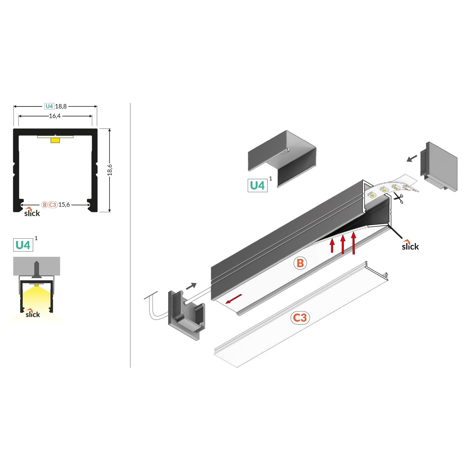 Profilé led Smart16 B/U4 2000 blanc 
