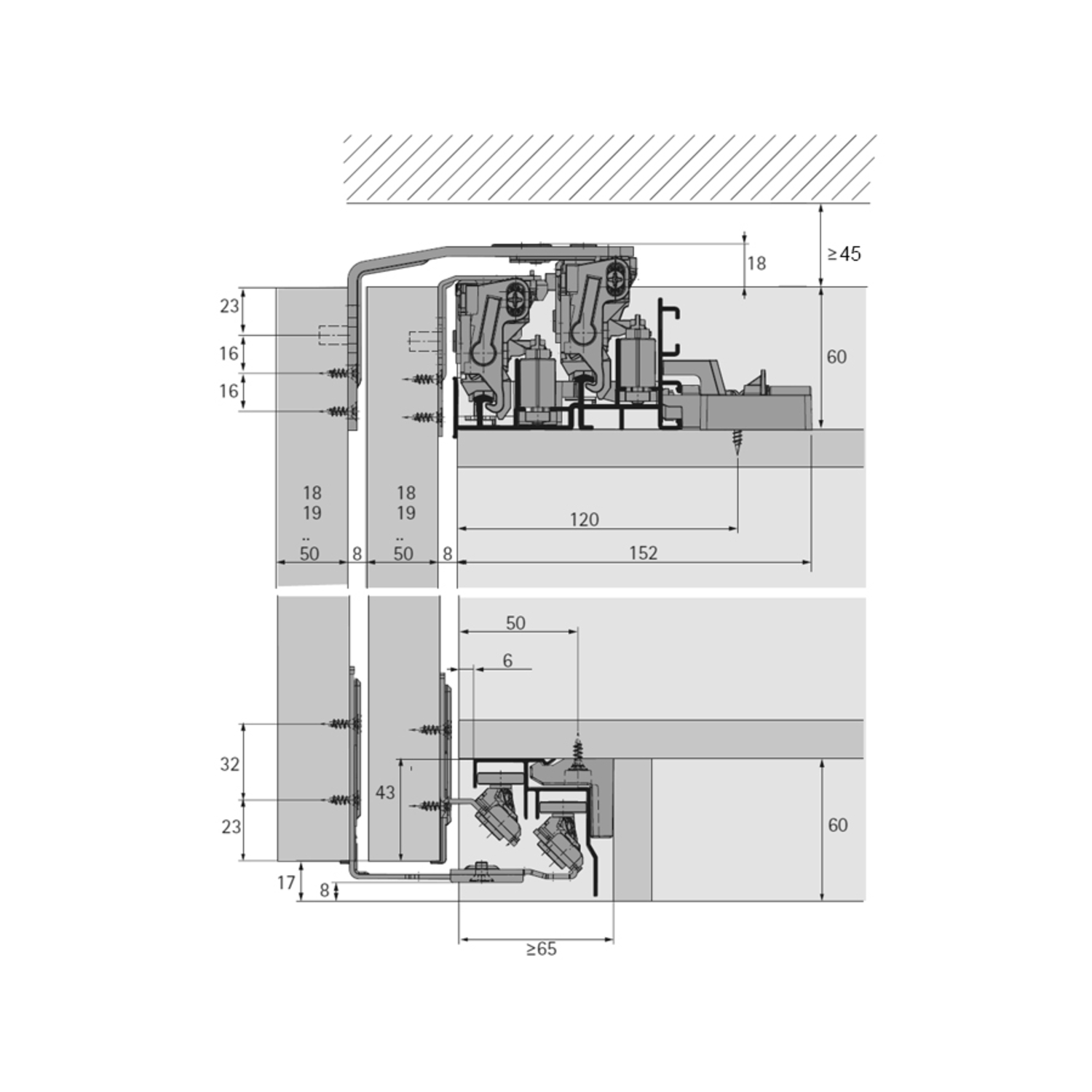 TopLine XL, Kit de pièces de coulissage et de guidage, STB 19, 17 mm,  18 à 30 mm, 60 kg, à 3 portes