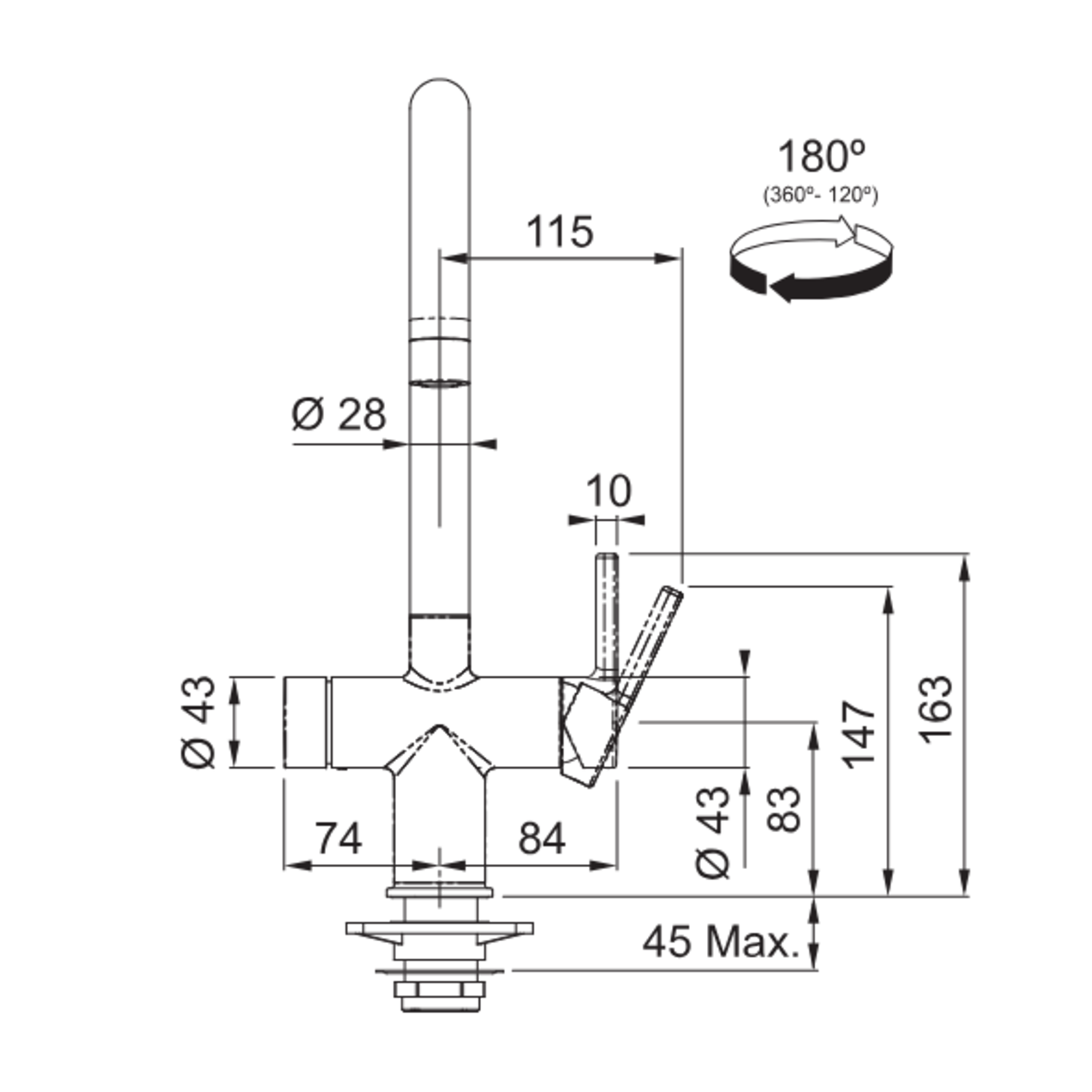 Maris Water Hub - 3 in 1 set met zwenkbare uitloop / Side Lever / Zwart mat / Boiler 4 liter