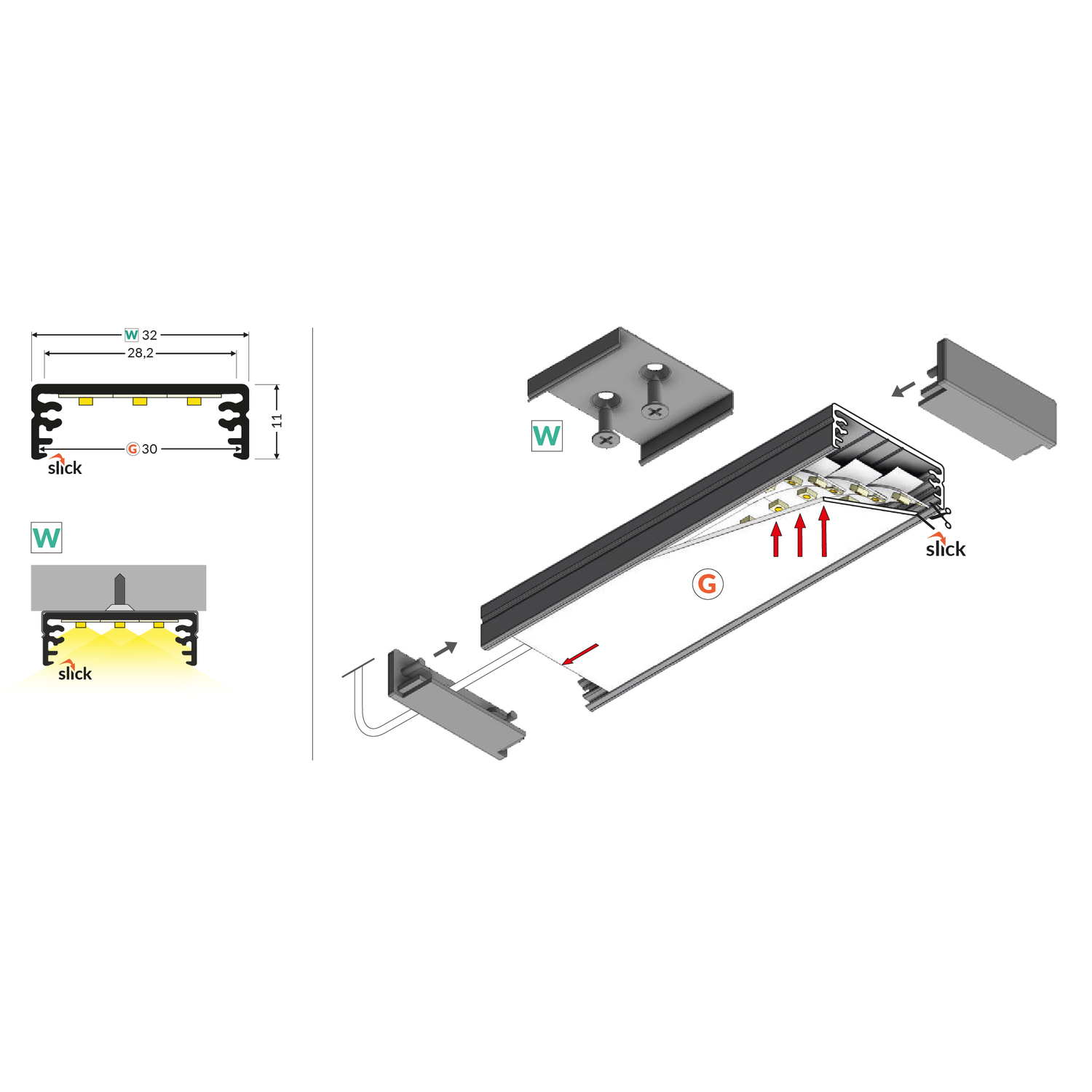 Led profiel Wide24 G/W 2000 zwart geanodiseerd