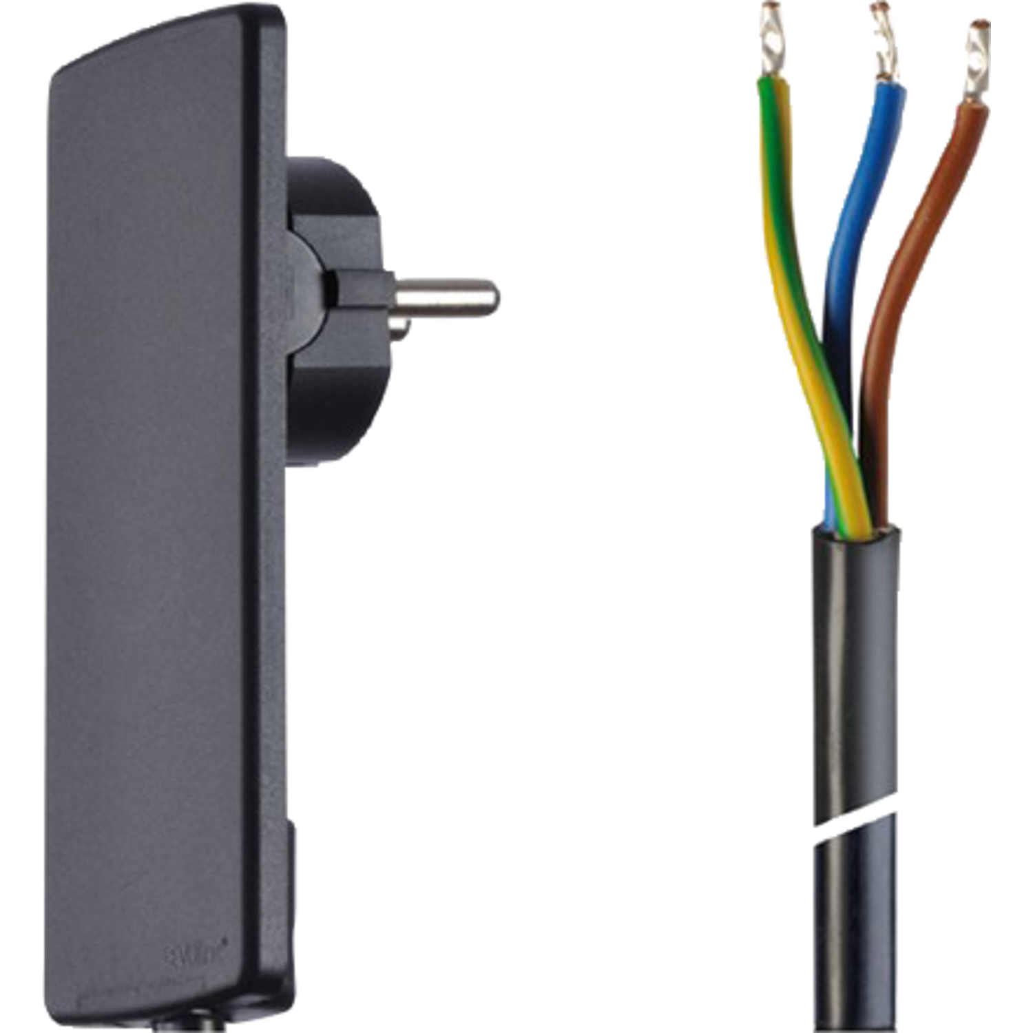 Evoline fiche extra plate avec câble 1.5m noir  250v / 16a