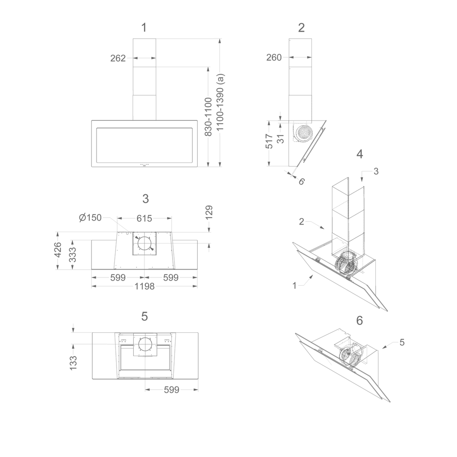 Novy Vision 120 cm zwart glas wanddampkap