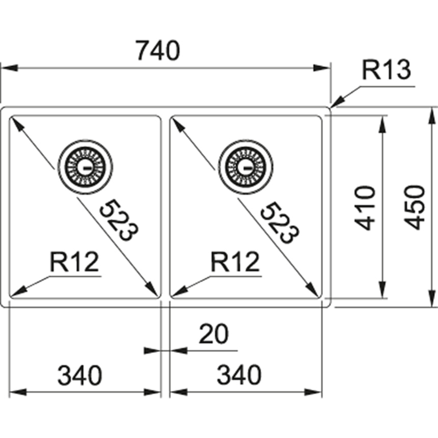BOX - Cuve à affleurer / SlimTop / A sous-encastrer / 740 x 450 mm / Lisse
