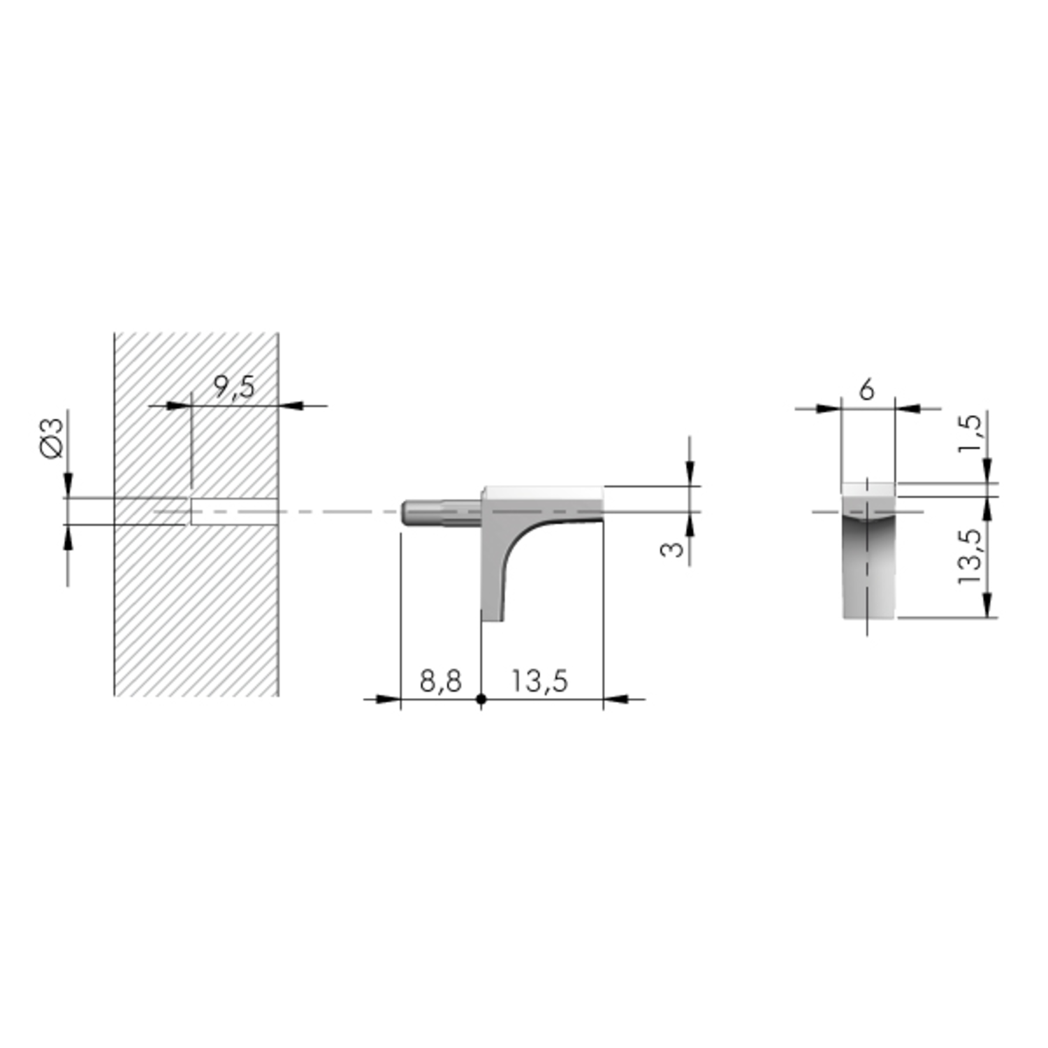 Support d'étagère K-line nickel pin 3mm pour verre