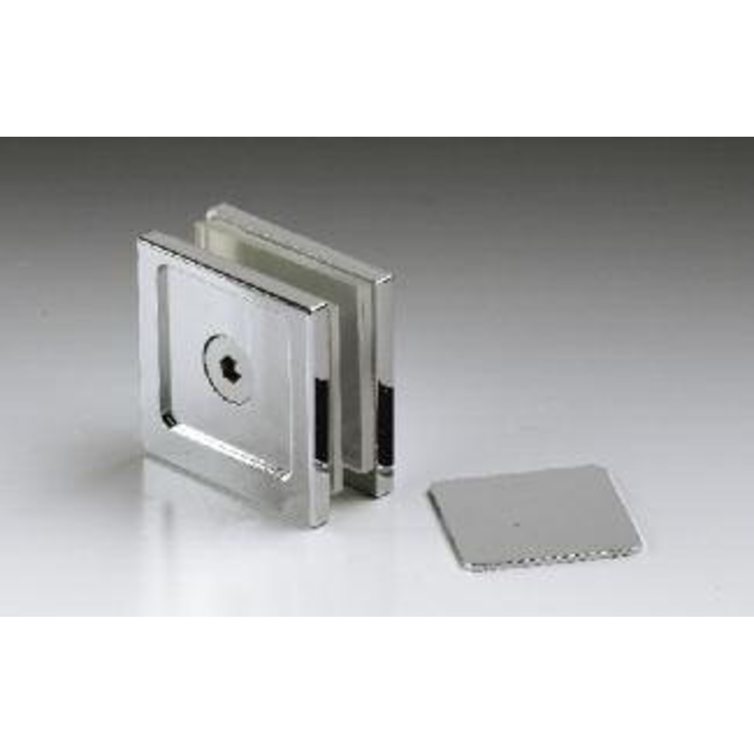 Klem wand/glas gelijk met de wand, voor 6/12 mm glas, B40 H40, geborsteld rvs effect