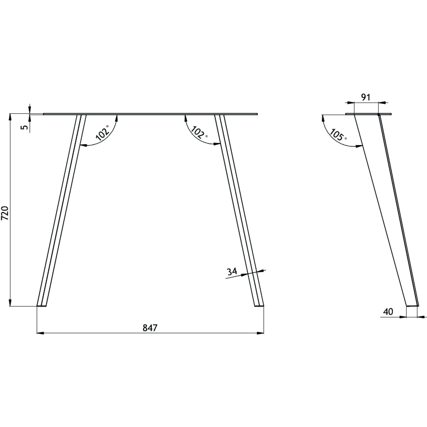 Pietement spider u  72x10x85 noir mat 
