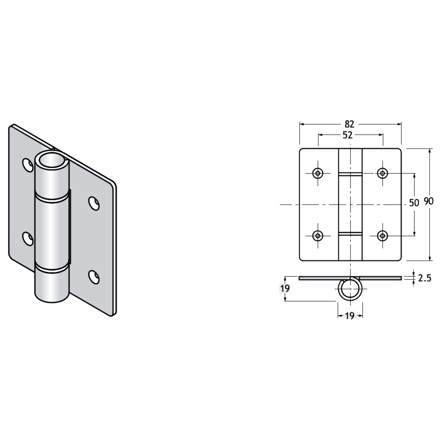 Pba 500-inox sat. charniere pour porte en verre