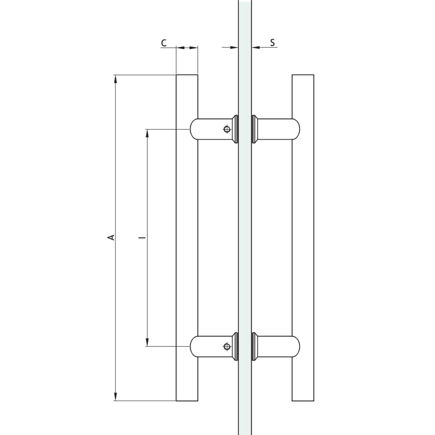 Paire de poignées de tirage rondes, pour verres 6/17,5, B25 L800, inox brillant