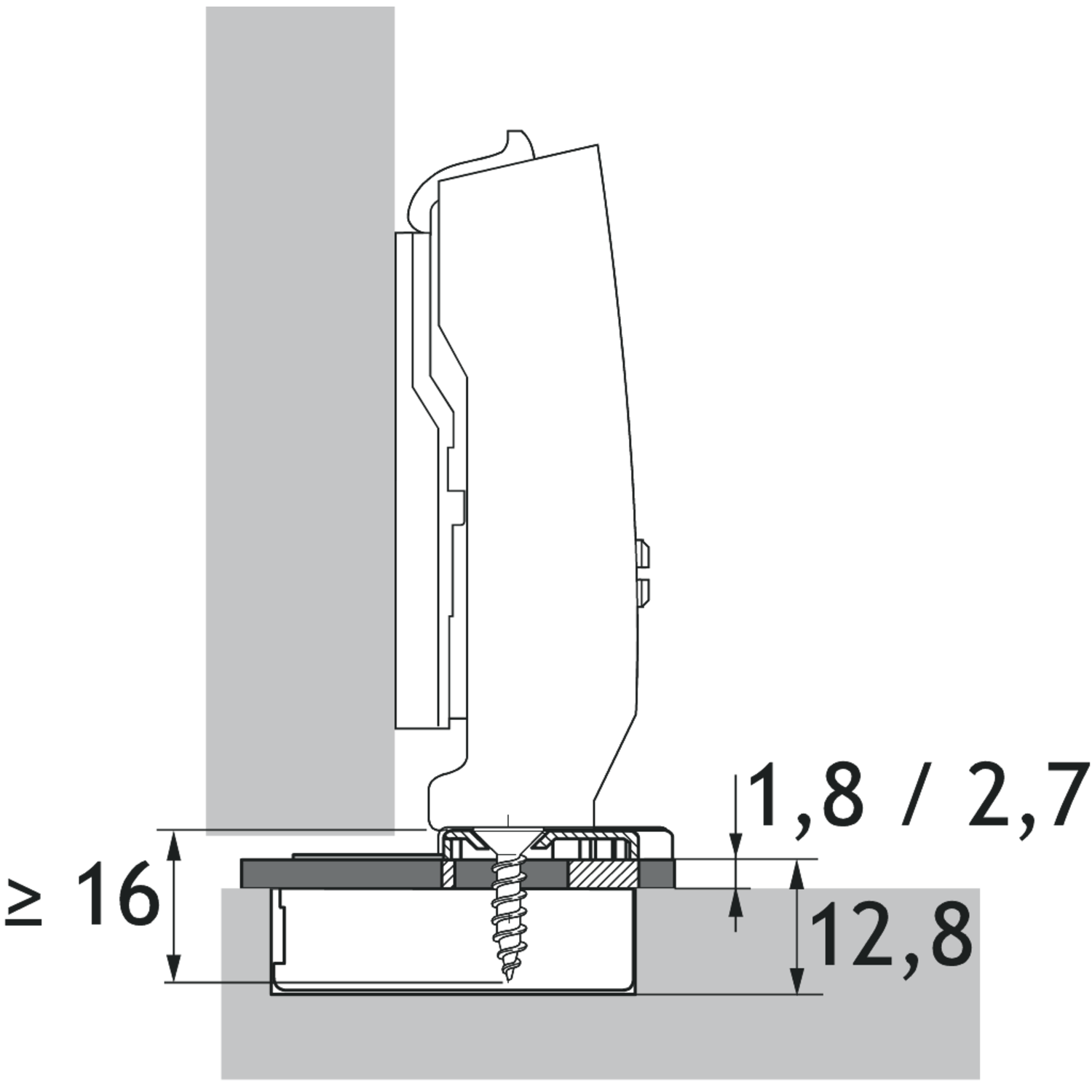 Adapter ter verkleining van de boordiepte, Voor boorbeeld TH / TS, dikte 2.7 mm