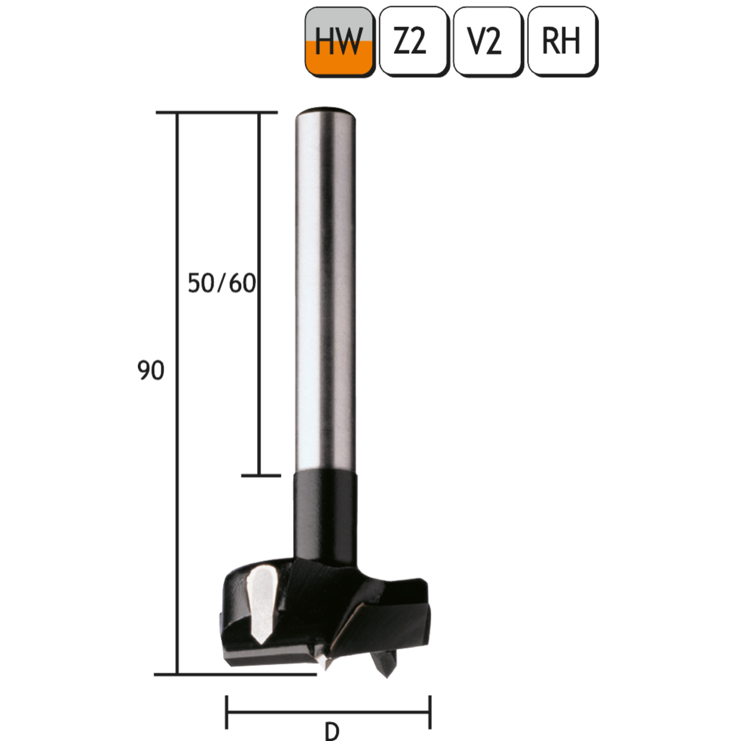 Potscharnierfrees met voorsnijders l=90 d=45