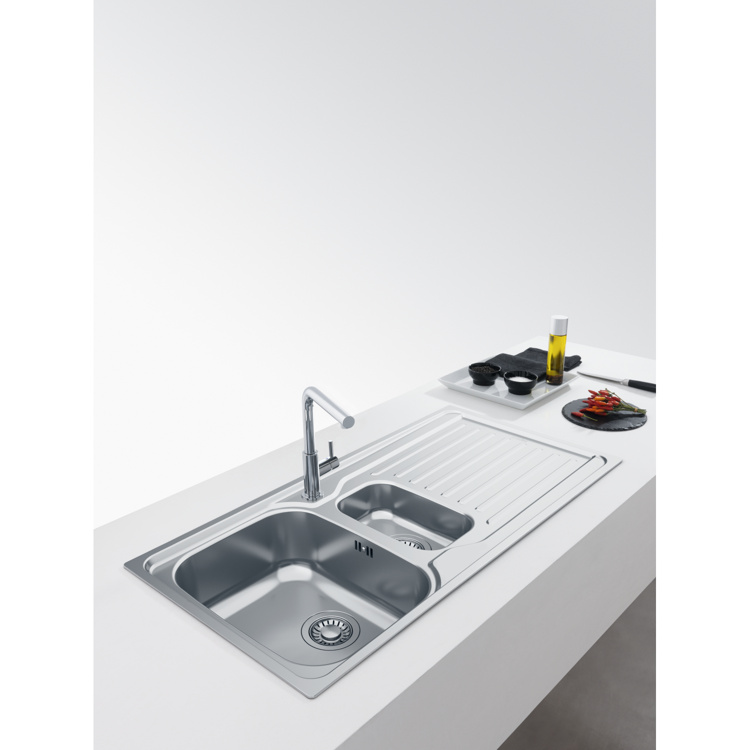 Antea - Inbouwspoeltafel / 1000 x 500  mm/ 1+1/2 bak / Glad / Omkeerbaar