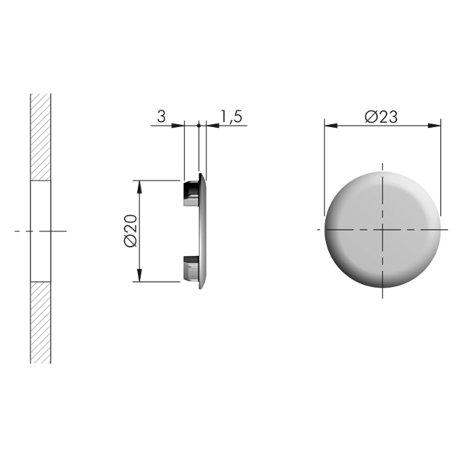 Afdekkap d.20mm wit voor APC6/APC1