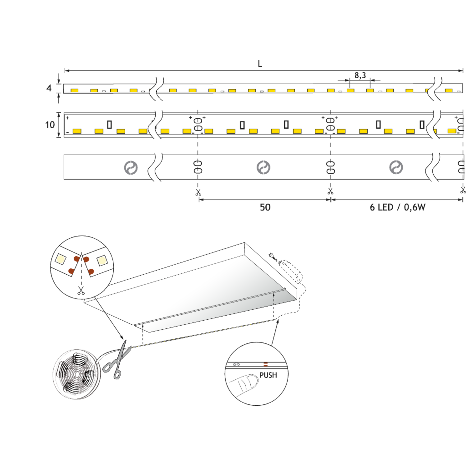 Ivo strip led 10x4mm 24V 30W 2535mm 4000K 