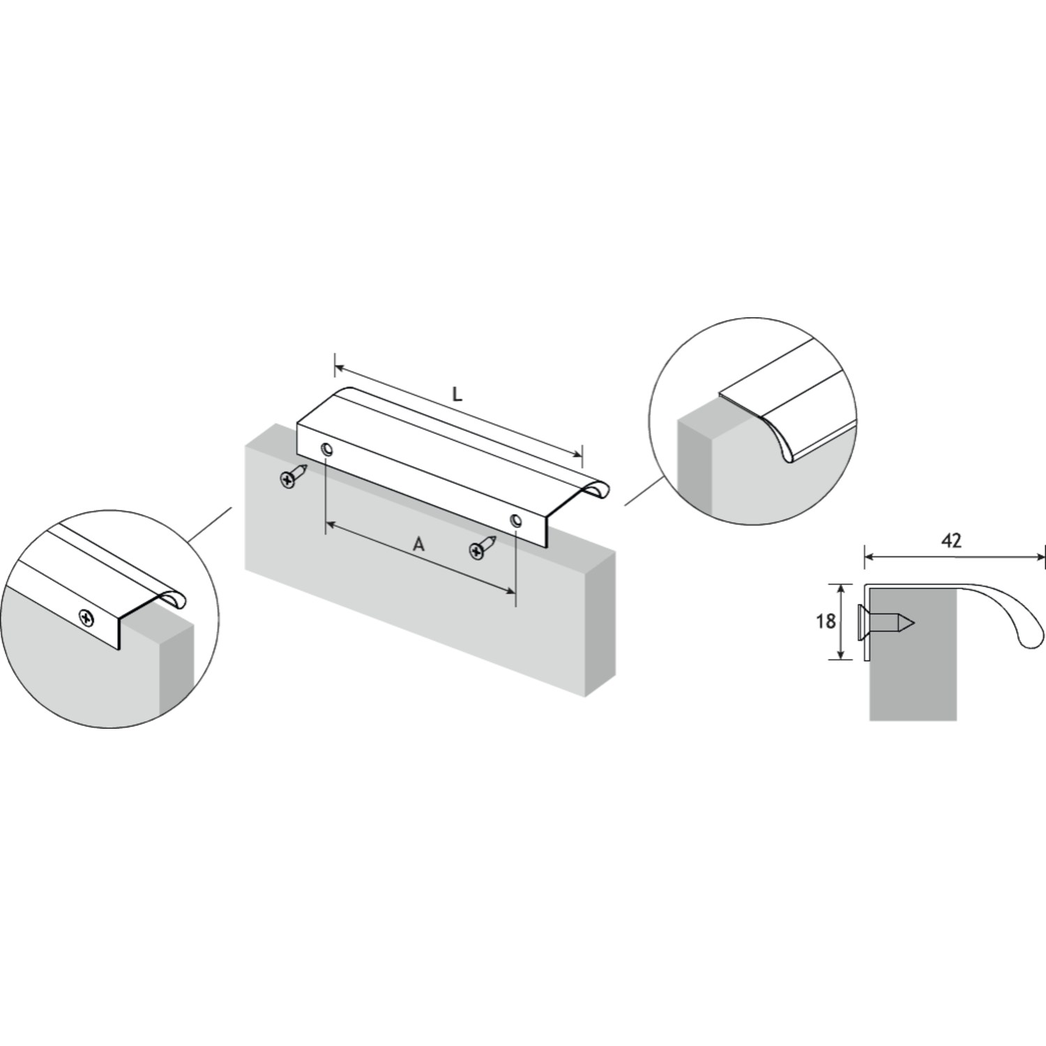 Greep ONA BA128 L200 aluminium geborsteld zwart